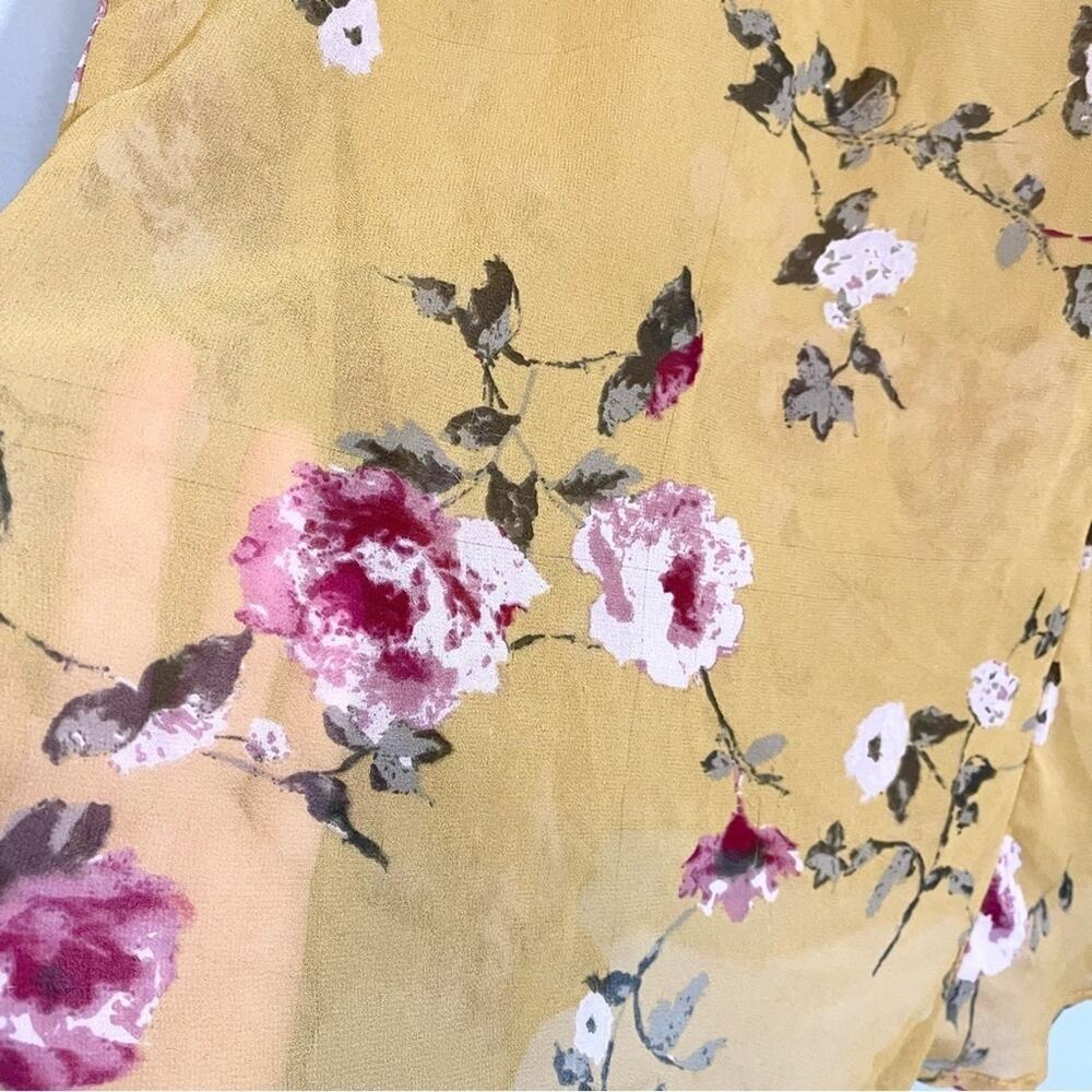 Pink Blush Yellow Floral Sheer Open Shoulder Blouse Size XL - Picture 16 of 16